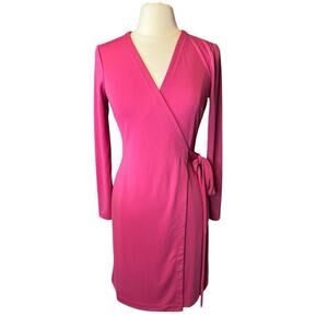 Ann Taylor Petite NEW Wrap Dress 6P Pink Long Sleeve Knee Length Jersey Knit $98